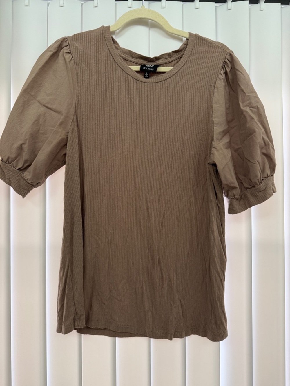 Babeau Taupe Puff Sleeve Ribbed Tee